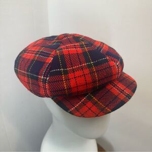 Vintage Red and Navy, Green Scottish Plaid Newsboy Cap